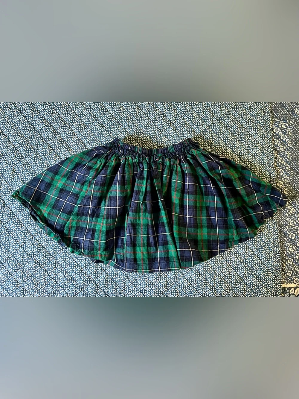 Pink Chicken Green and Navy Plaid Circle Skirt